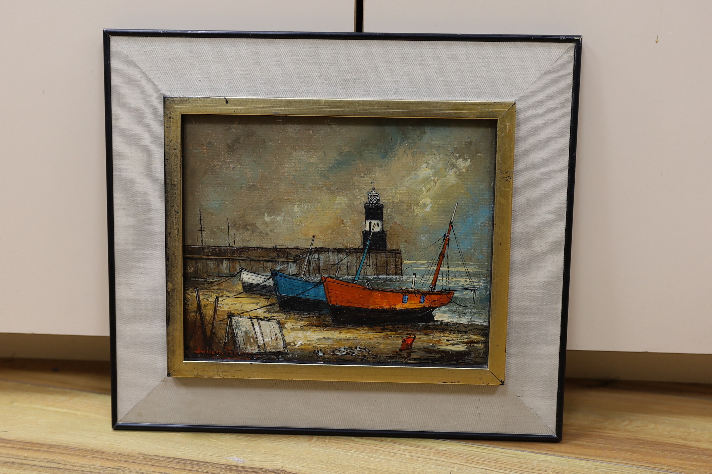 Julien Porisse (b.1927), oil on canvas, 'Harbour scene', signed, 21 x 26cm